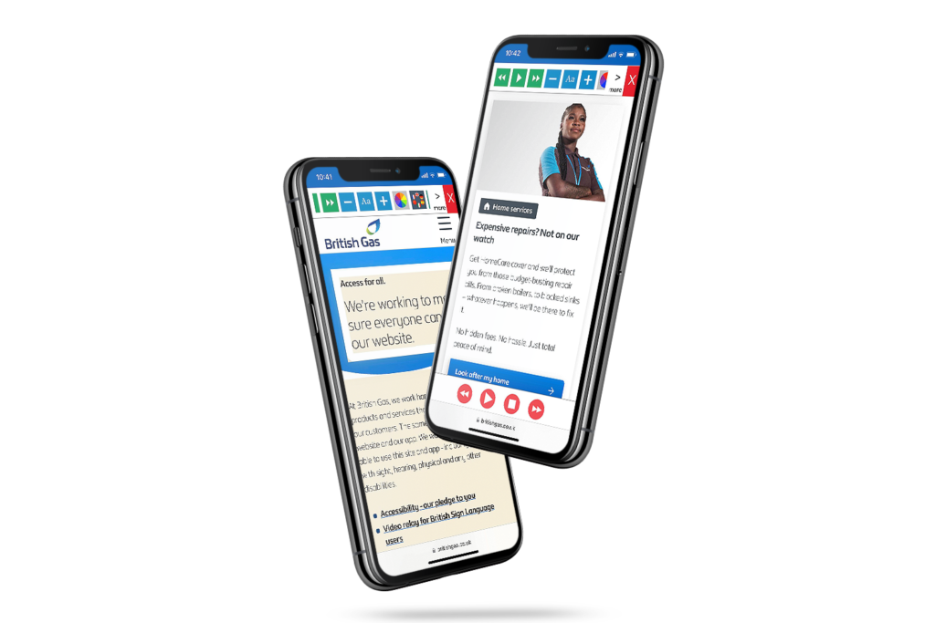 Mobiles with British Gas website using the Recite Me toolbar