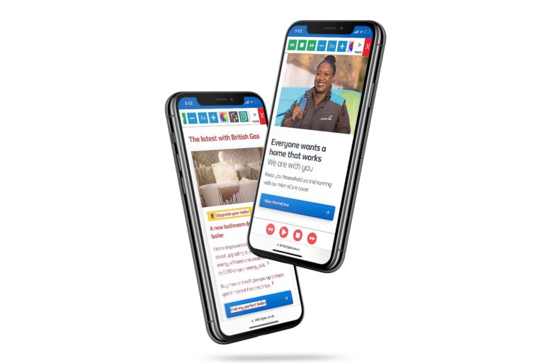 Mobiles with British Gas website using the Recite Me toolbar