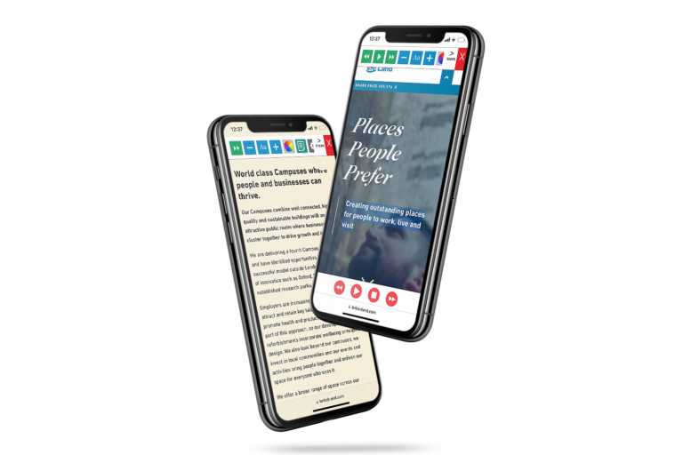 Mobiles with British Land website using the Recite Me assistive toolbar