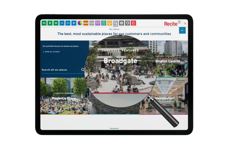 Tablet with British Land website using the Recite Me assistive toolbar