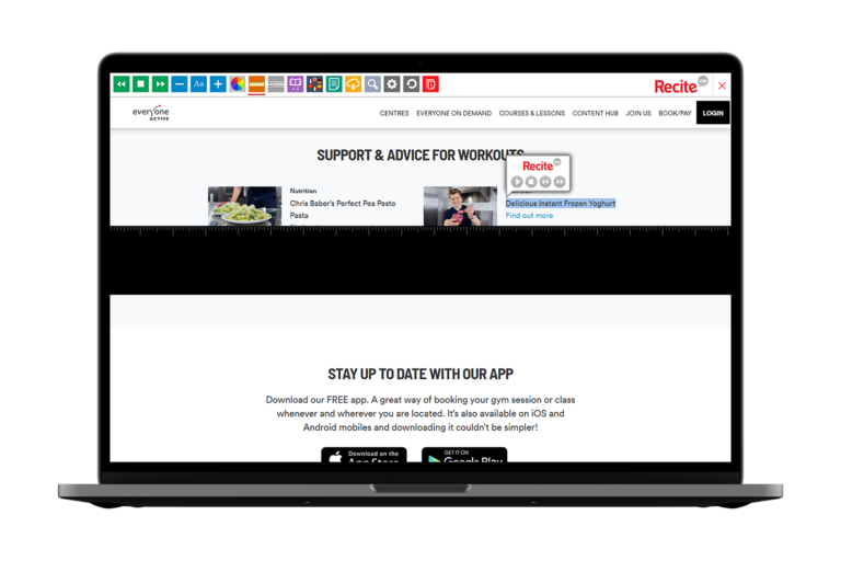 Laptop with Everyone Active website using the Recite Me assistive toolbar