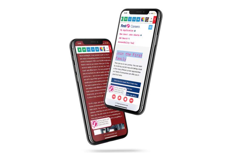 Mobiles with First Rail website using the Recite Me assistive toolbar