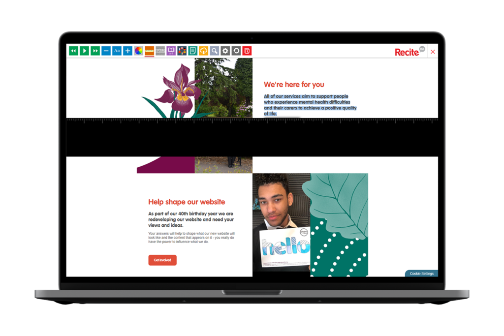 Laptop with Health In Mind website using the Recite Me assistive toolbar