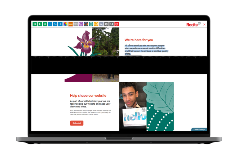 Laptop with Health In Mind website using the Recite Me assistive toolbar