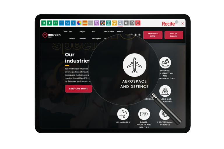 Tablet with Morson website using the Recite Me assistive toolbar
