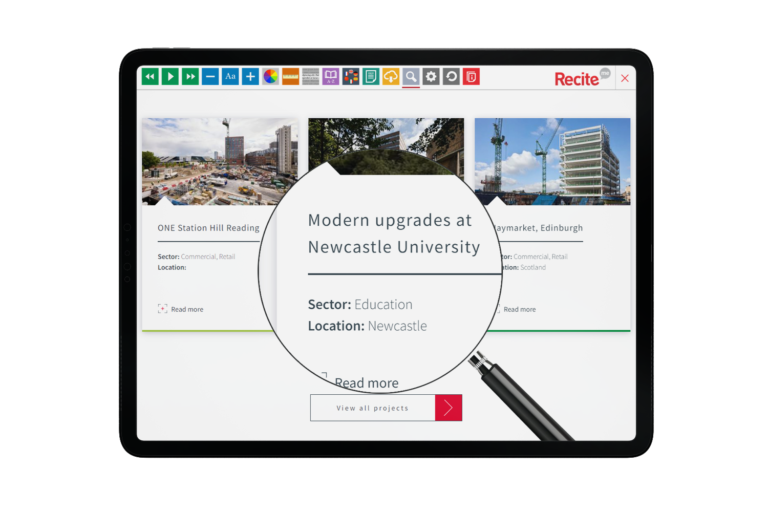 Tablet with Sir Robert Mcalpine website using the Recite Me assistive toolbar