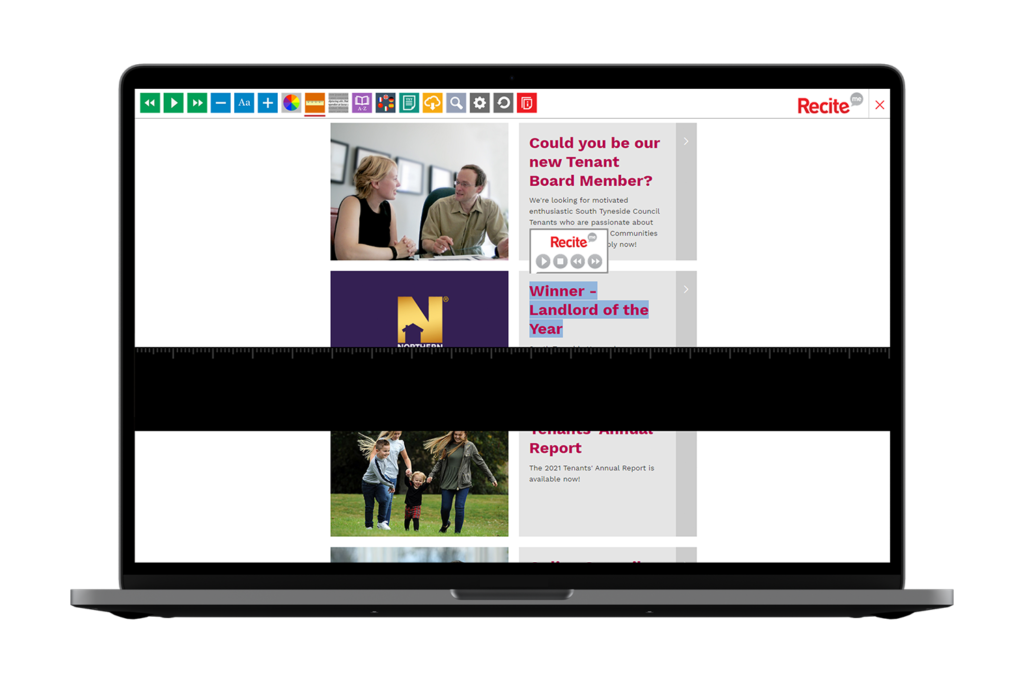 Laptop with South Tyneside Homes website using the Recite Me assistive toolbar