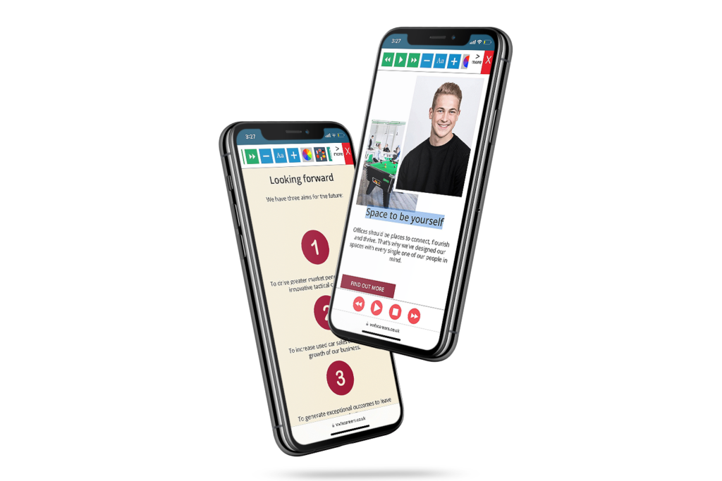 Mobiles with Volkswagen website using the Recite Me assistive toolbar