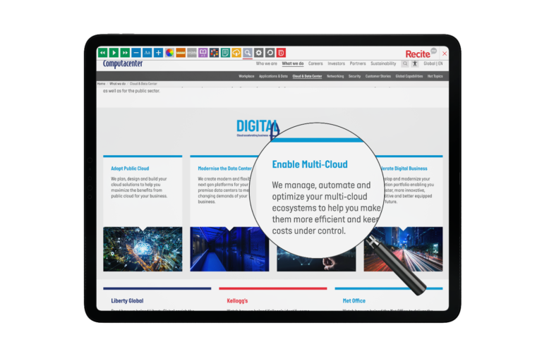 Tablet with Computacenter website using the Recite Me assistive toolbar