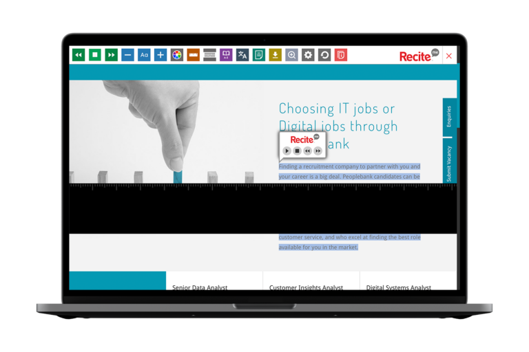 Peoplebank website with Recite Me assistive technology being used onscreen