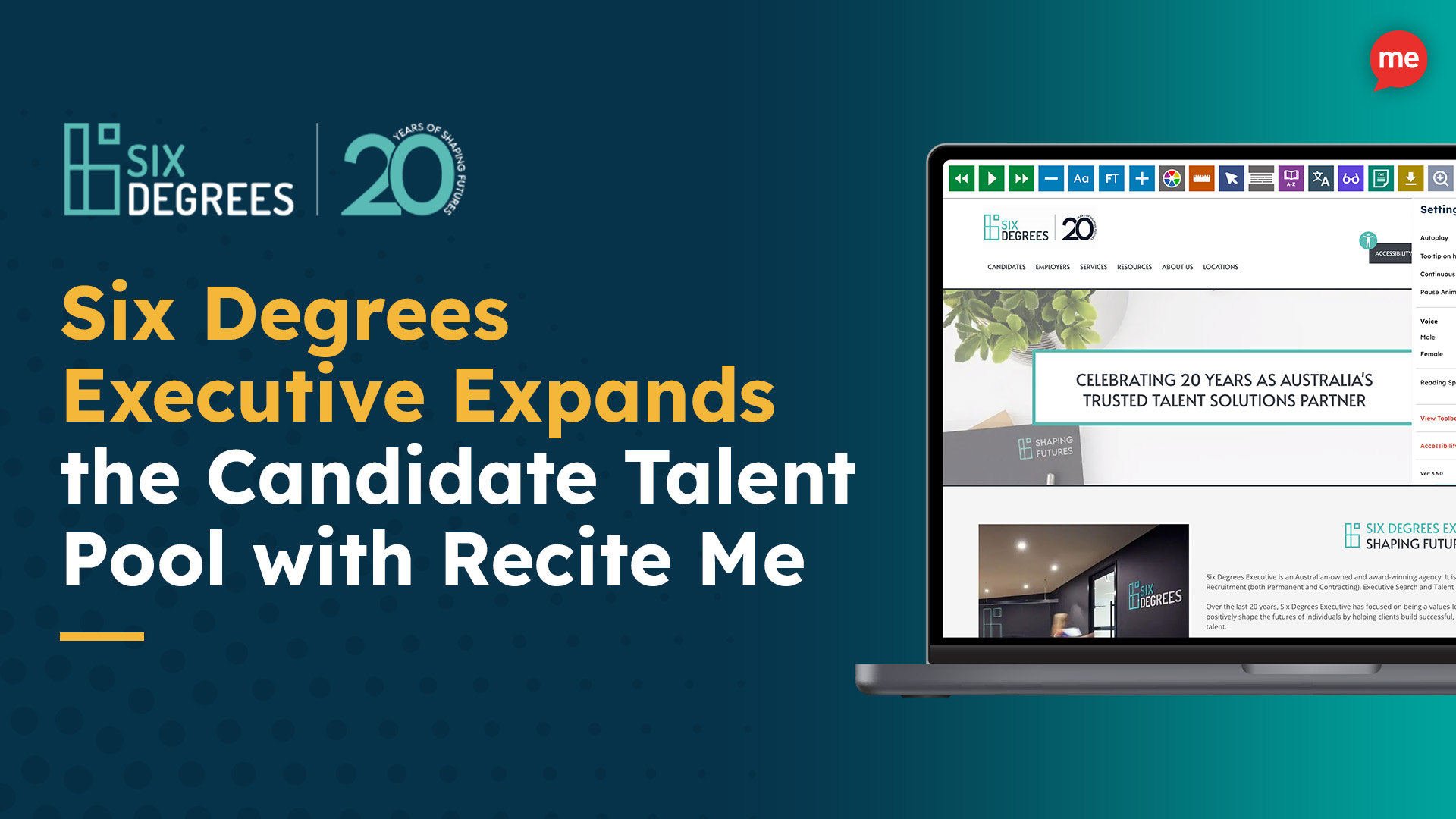Title reads 'Six Degrees Executive Expands the Candidate Talent Pool with Recite Me'.