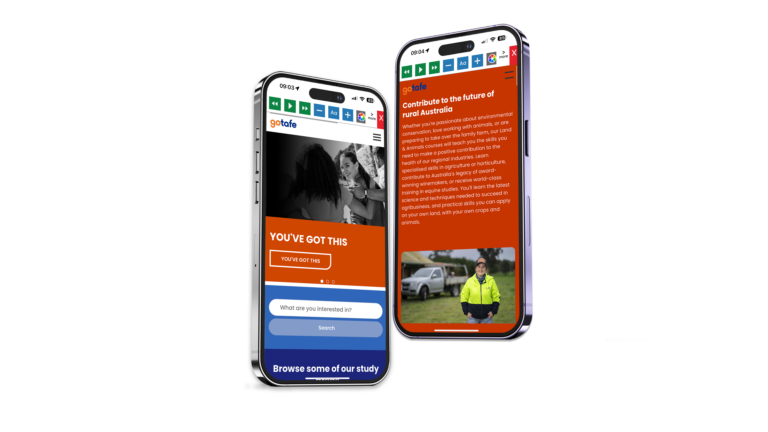 Mock-up of the Recite Me toolbar being used on the GOTAFE website