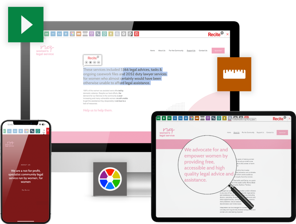 Mock-up of the Recite Me toolbar being used on the NQWLS website