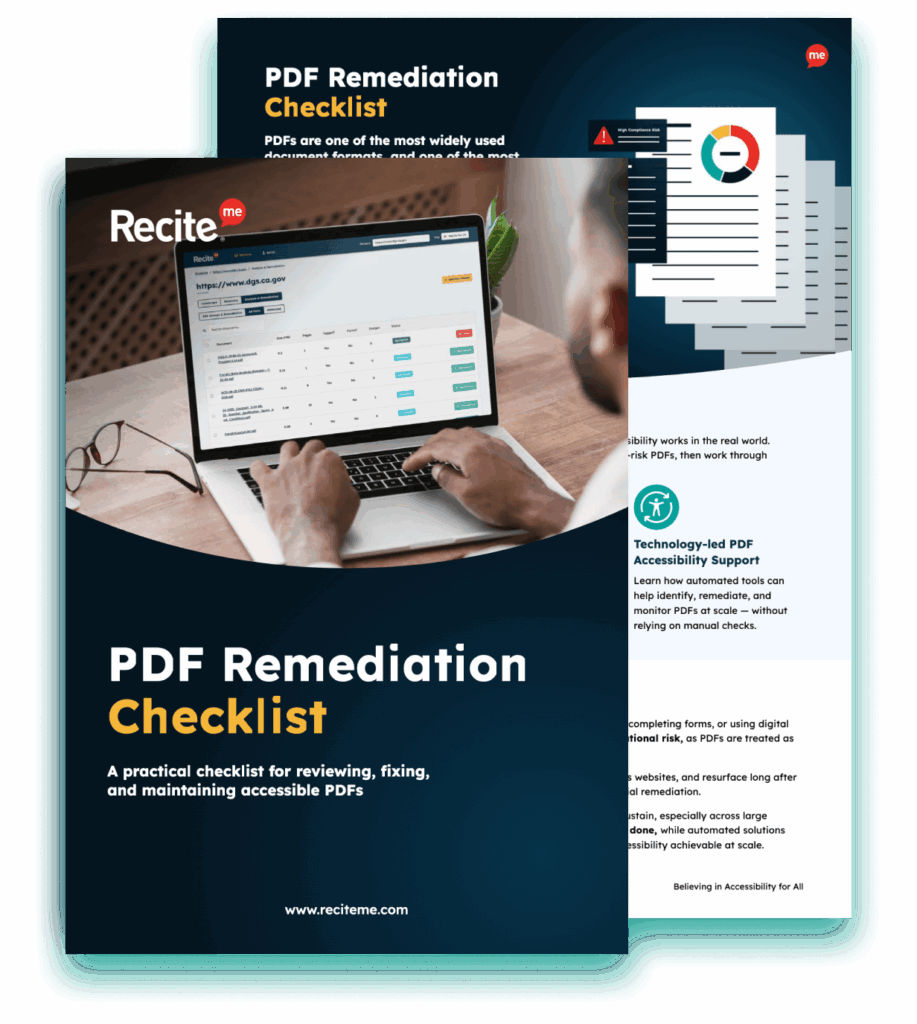 PDF Remediation Checklist Cover Image, showing the cover and an example page
