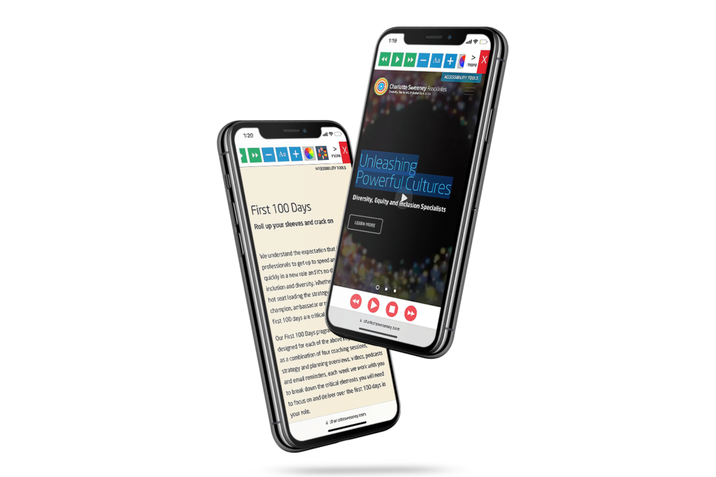 Mobiles with Charlotte Sweeney Associates website using the Recite Me assistive toolbar
