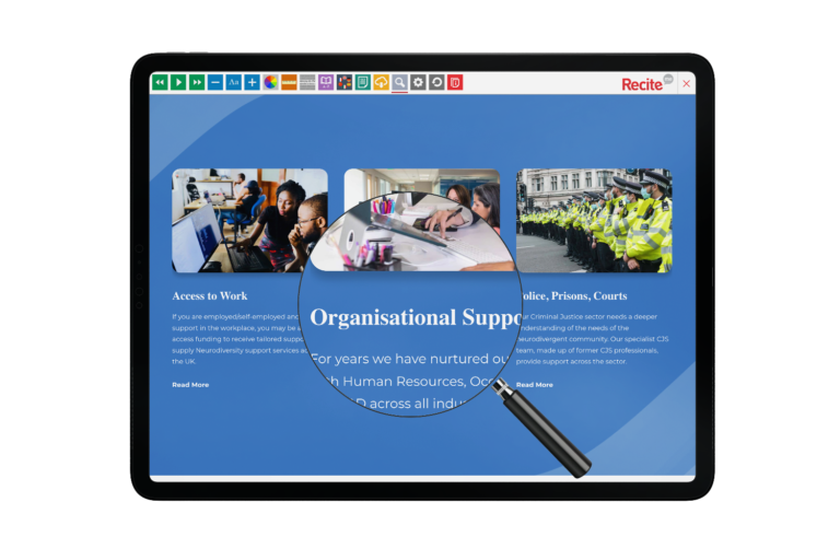 Tablet with Creased Puddle website using the Recite Me assistive toolbar