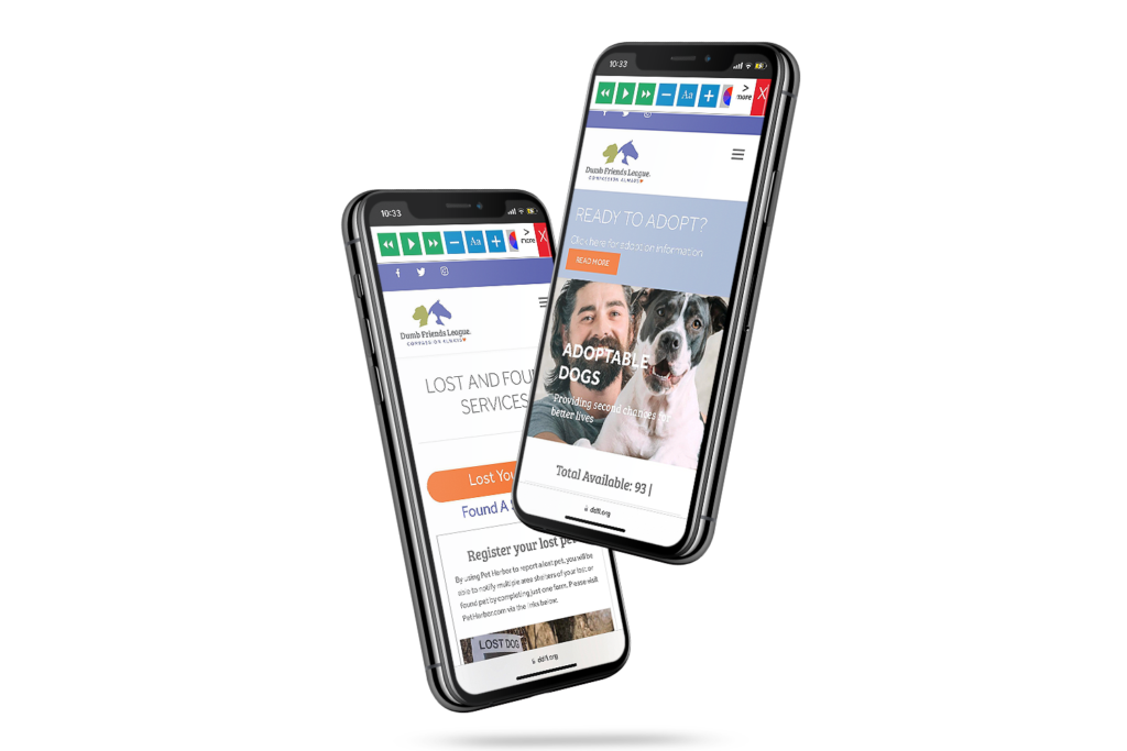 Mobiles with Dumb Friends League website using the Recite Me assistive toolbar