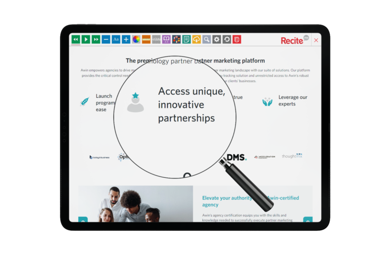Tablet with Awin website using the Recite Me assistive toolbar
