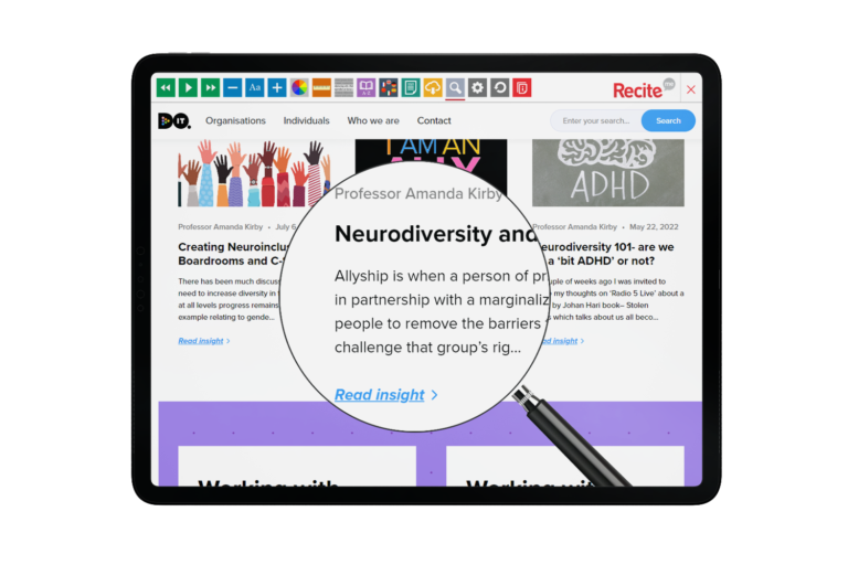 Tablet with Do It Profiler website using the Recite Me assistive toolbar