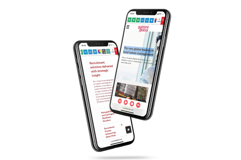 Mobiles with Guidant Global website using the Recite Me Assistive Toolbar