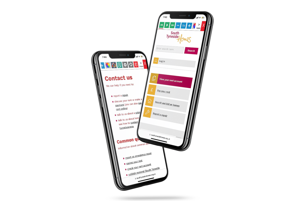 Mobiles with South Tyneside Homes website using the Recite Me assistive toolbar