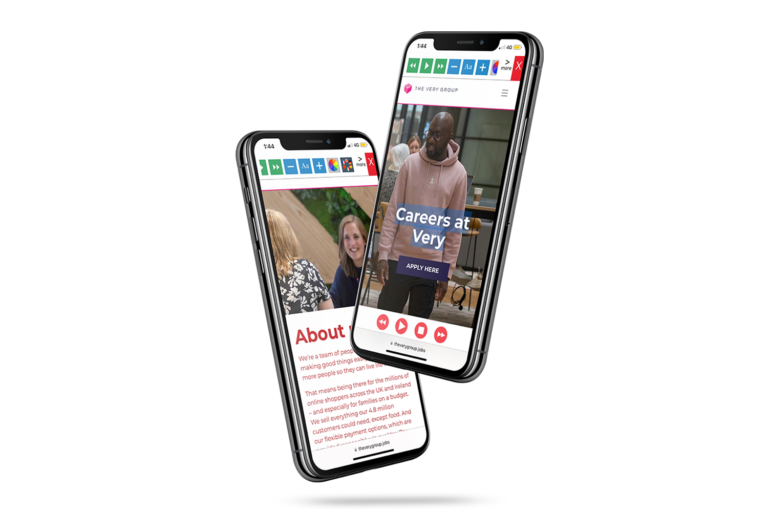 Mobiles with Very website using the Recite Me toolbar