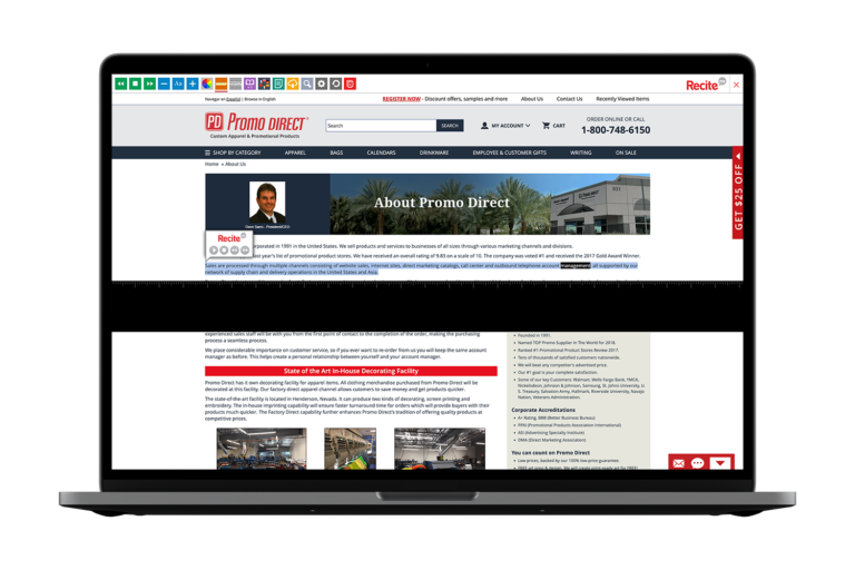 Laptop with Promo Direct website using the Recite Me assistive toolbar