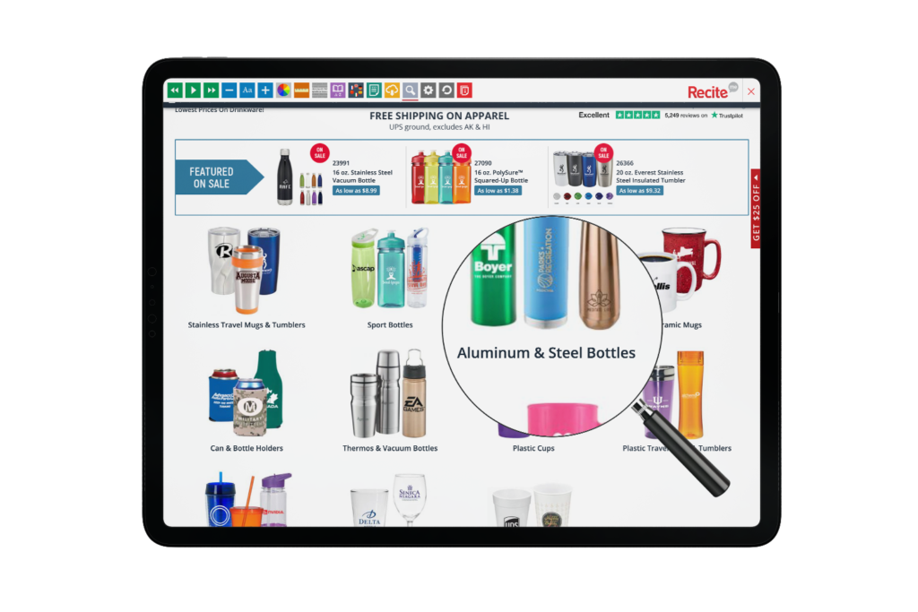 Tablet with Promo Direct website using the Recite Me assistive toolbar