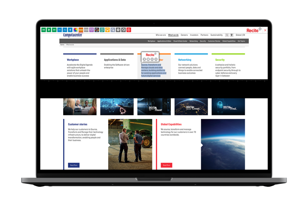 Laptop with Computacenter website using the Recite Me assistive toolbar