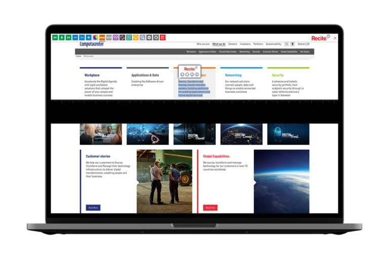 Laptop with Computacenter website using the Recite Me assistive toolbar