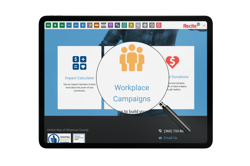 Screenshot of United Way of Whatcom County website on a tablet