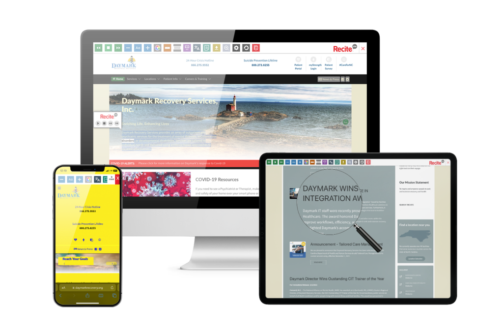 Laptop, tablet and mobile screenshots of https://daymarkrecovery.org/index.php website.