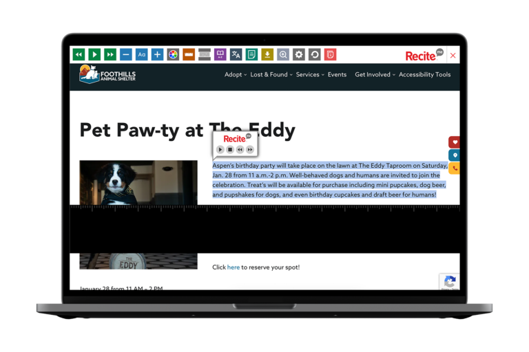 Laptop with screenshot of https://foothillsanimalshelter.org/ website.