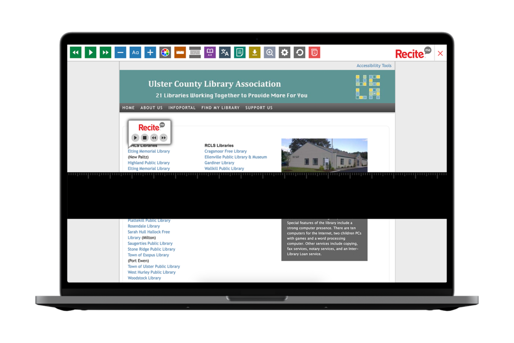 Laptop with Ulster County Association website using Recite Me toolbar.