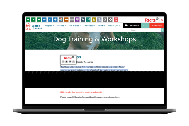 Laptop with Seattle Humane website screenshot