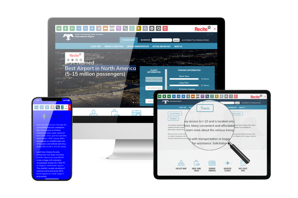 Laptop, mobile, tablet with New Orleans airport website