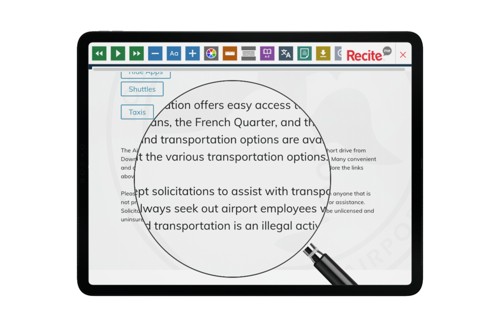 Tablet with screenshot of New Orleans International Airport website