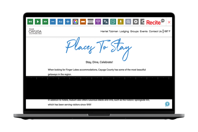 Laptop with screenshot of Cayuga Tourism website
