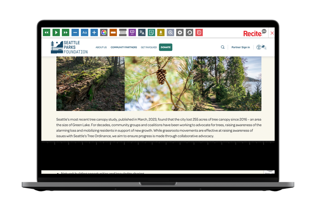Laptop with screenshot of Seattle Parks Foundation website.