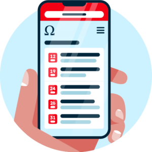 Icon of a mobile phone with screenshot of a fraternity member website