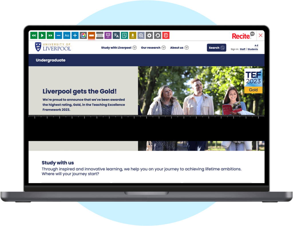 Laptop screenshot of University of Liverpool website
