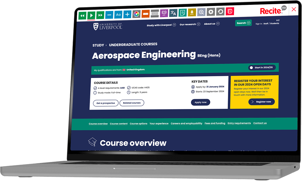 Laptop with screenshot of University of Liverpool website