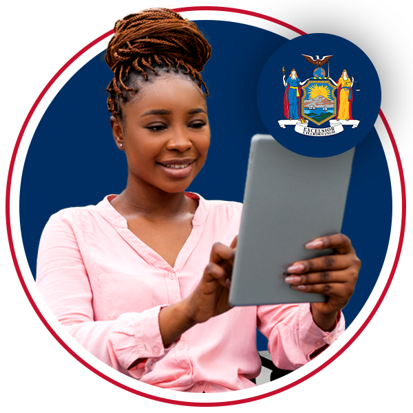 woman reading notes on tablet