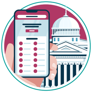 Header: Public sector website being on a phone in front of a town hall