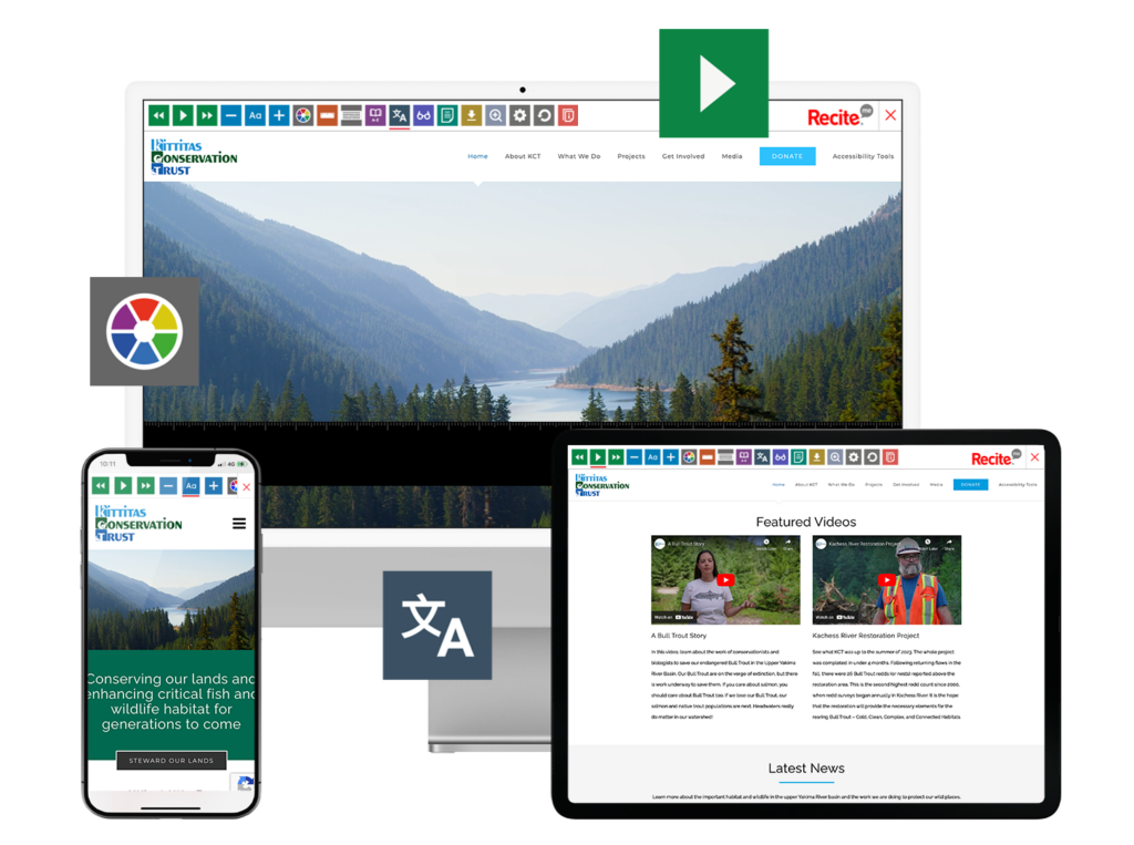 Desktop, tablet, and mobile phone with screenshot of Kittitas Conservation Trust website