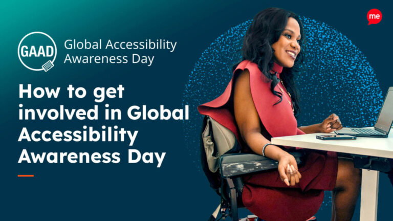 Title reads 'How to get involved in Global Accessibility Awareness Day' alongside the GAAD logo and a photo of a woman sat in a wheelchair in front of a computer