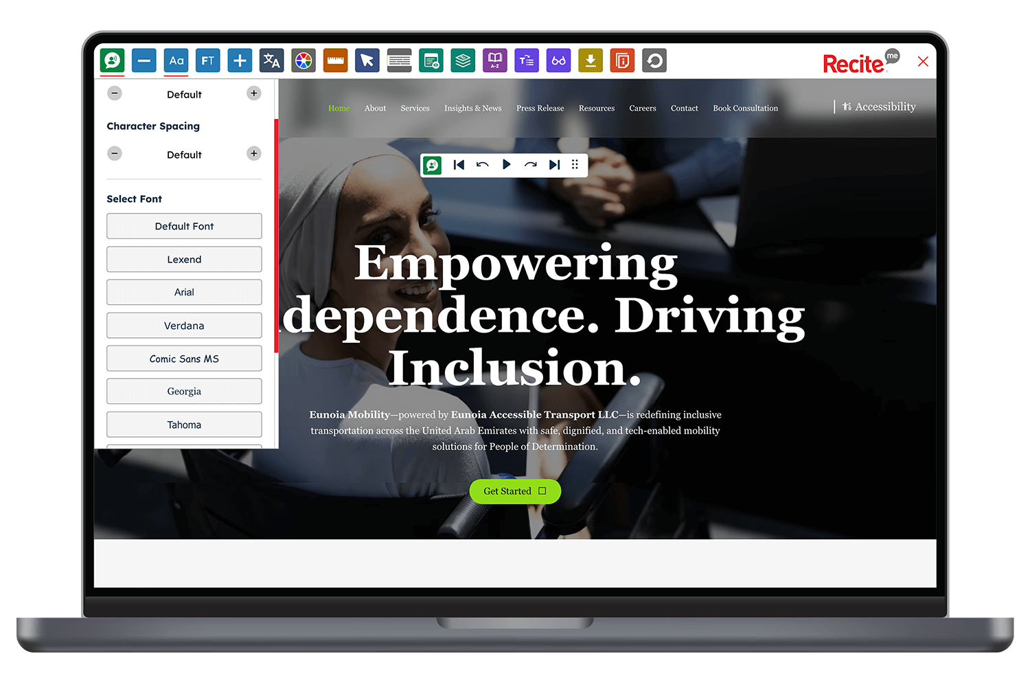 Mockup laptop of screenshot of the https://eunoiamobility.ae/ website