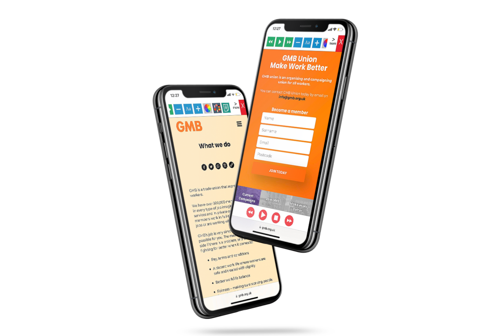 Mobiles with GMB website using the Recite Me assistive toolbar