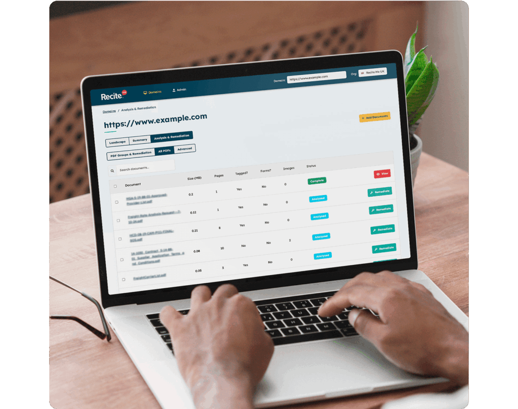 PDF Remediation dashboard being used on a laptop