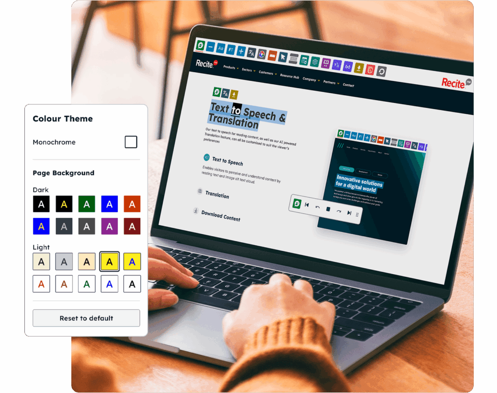 Toolbar text to speech feature being used on a website